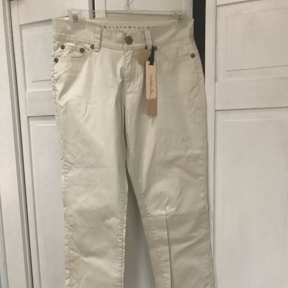 Christopher Blue NWT, stretch Cotton, tan pant w/ faint lines - Size 12